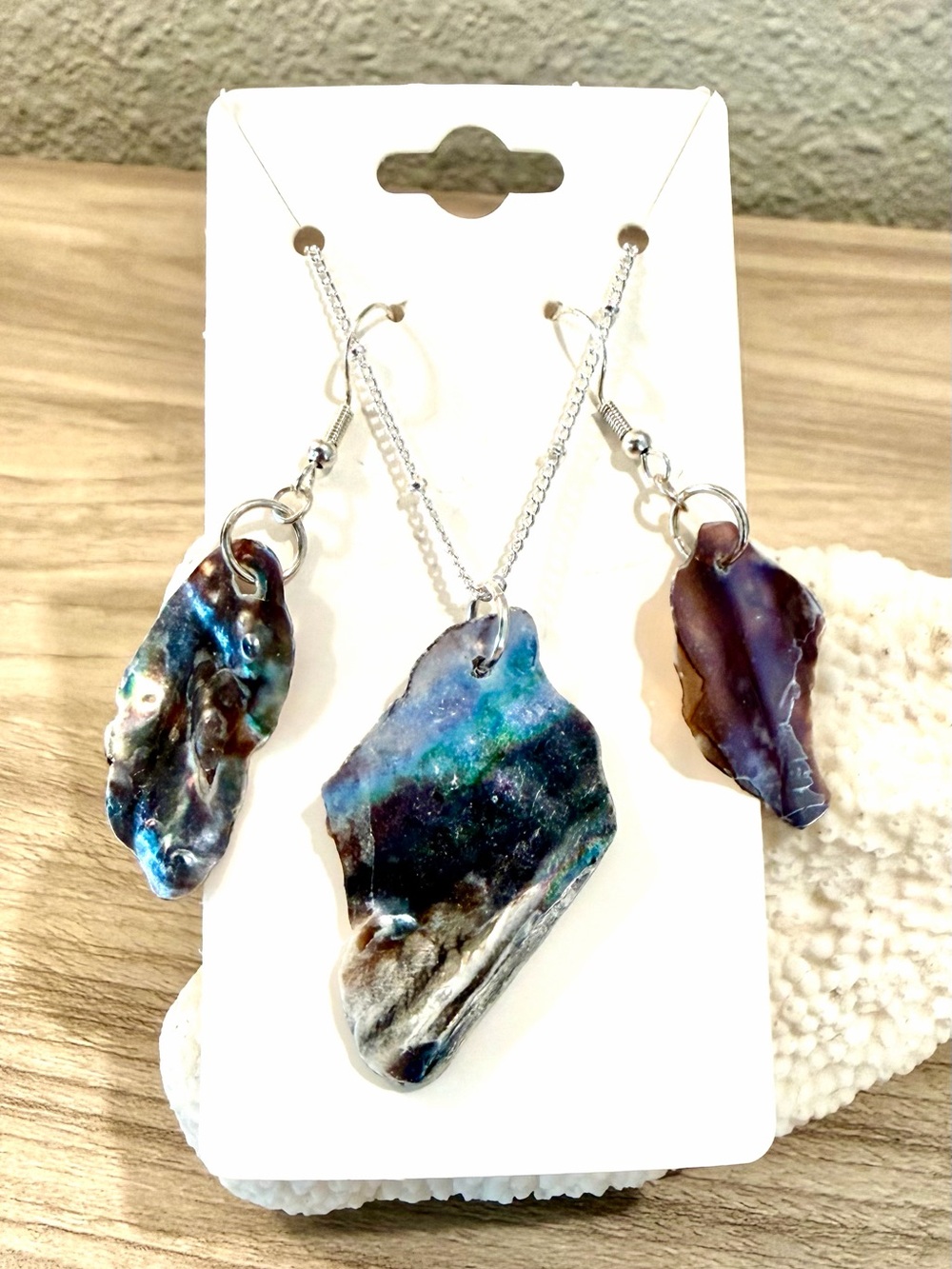 59. Real abalone Shell Pendant Necklace & Earrings Set